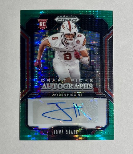 2025 Panini Prizm Draft Picks Jayden Higgins DPA-JHS Green Pulsar Prizm Auto /25