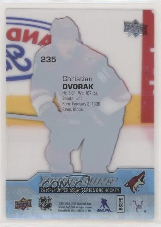 2016-17 Upper Deck Young Guns Clear Cut Christian Dvorak #235 Rookie RC - Image 2 of 2