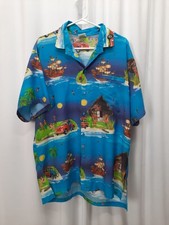 Camisa Happy Bay Para Hombre XL/L Aloha Azul Tropical Barco Pirata VW Escarabajo Woodie Coche