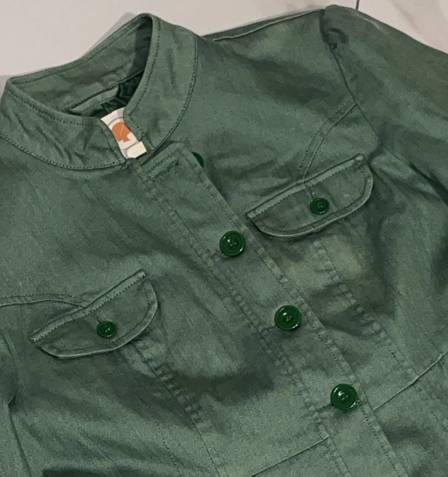 Chaqueta militar utilitaria verde para mujer talla M retro botón delantero estilo peplum Foto 3 de 4