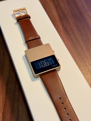 VOID V01MKII-GO/LB Watch - Gold with Brown Leather Band - Good Condition