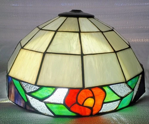 Tiffany Style Stained Glass Lamp Shade Slag Glass 11" Hanging Swag Lamp Vintage