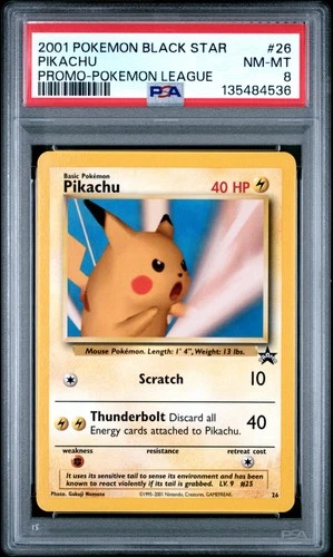 2001 POKEMON PROMO BLACK STAR POKEMON LEAGUE #26 PIKACHU PSA 8