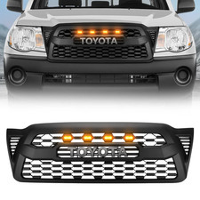 Front Bumper Upper Mesh Grille For 2005-2011 Toyota Tacoma Matte Black W Leds
