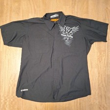 Yamaha Y2K Camicia da Lavoro Uomo Bottoni XL Nera Manica Corta Meccanico Moto