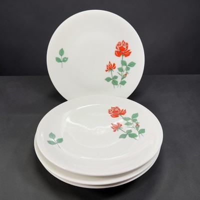 Seltmann Weiden Bavaria Red Rose Porcelain Plates Dishes Set of 4 Germany Decor