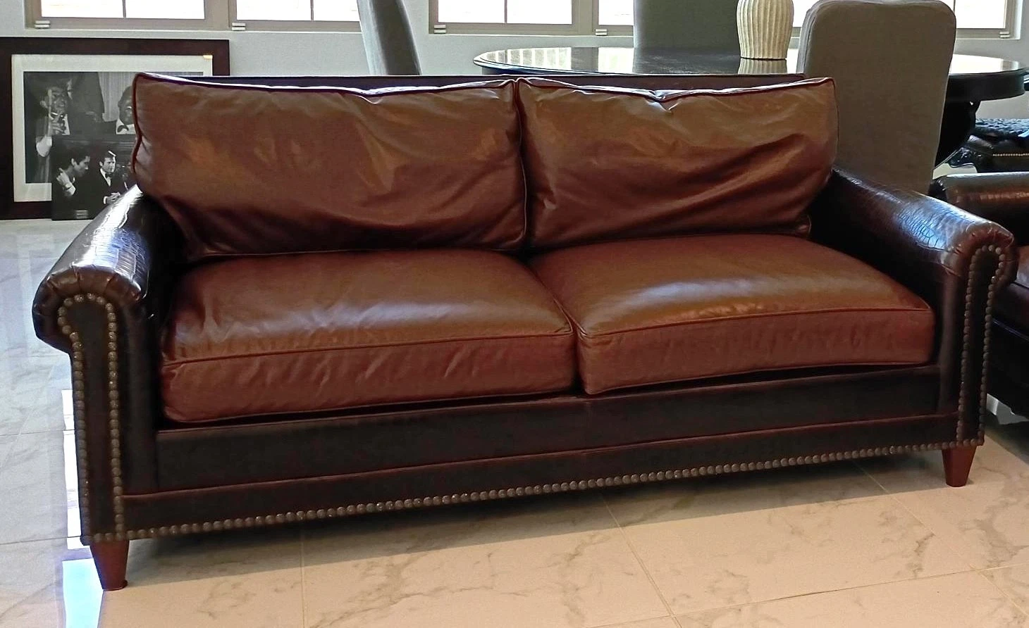 Rare Custom RL McIntyre Sofa Brown Leather /Crocodile Embossed (3 to 4 Seating)