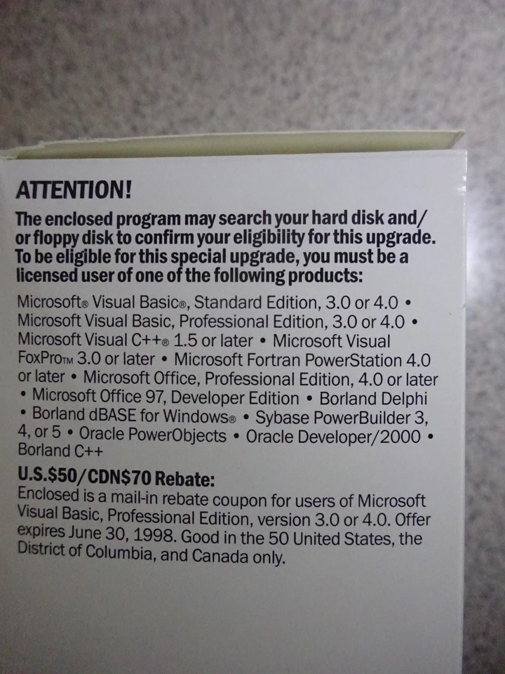 Microsoft Visual Basic 5.0 Professional Edition VB5 Pro UPGRADE Version - Image 4 of 4