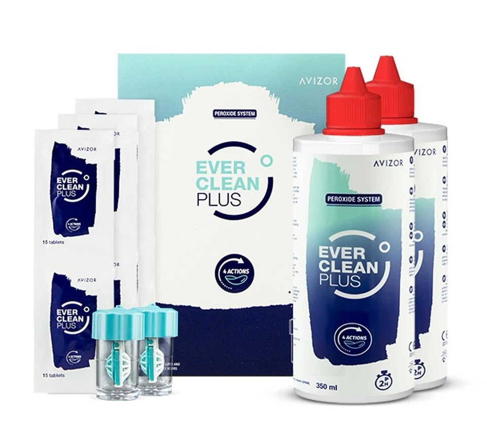 MPG&E Peroxidsystem für Kontaktlinsenpflege EVER CLEAN PLUS 2 x 350 ml + 90 Tabletten