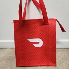 Doordash Insulated Delivery Bag Red Double Handle Zip Closure 15x13"
