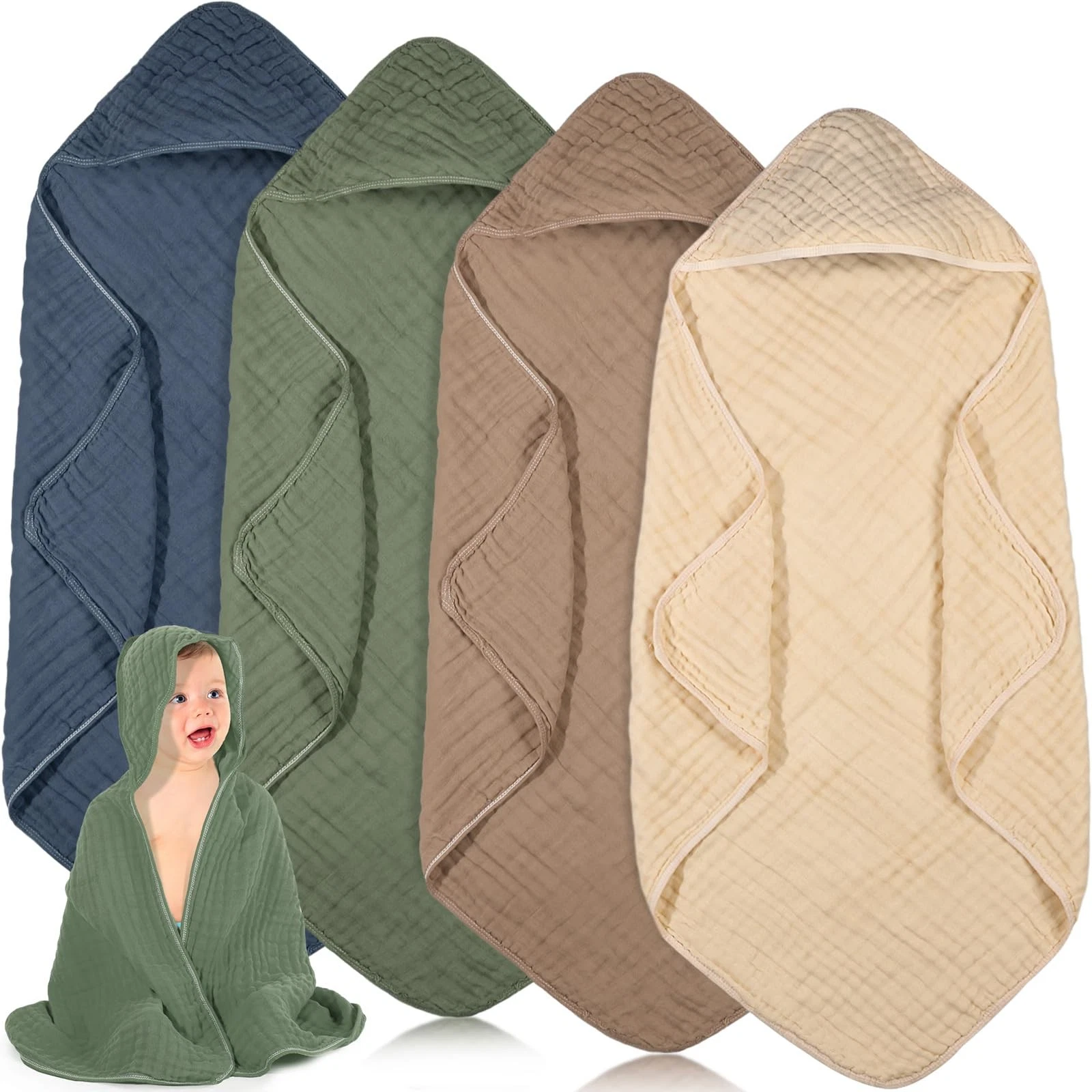 4 PCS Muslin Hooded Baby Towels 32x32 Inch Cotton Newborn Blanket Green
Opens in a new window or tab