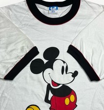 Vintage 80s Walt Disney Mickey Mouse Shirt Mens Medium White Ringer Made in USA