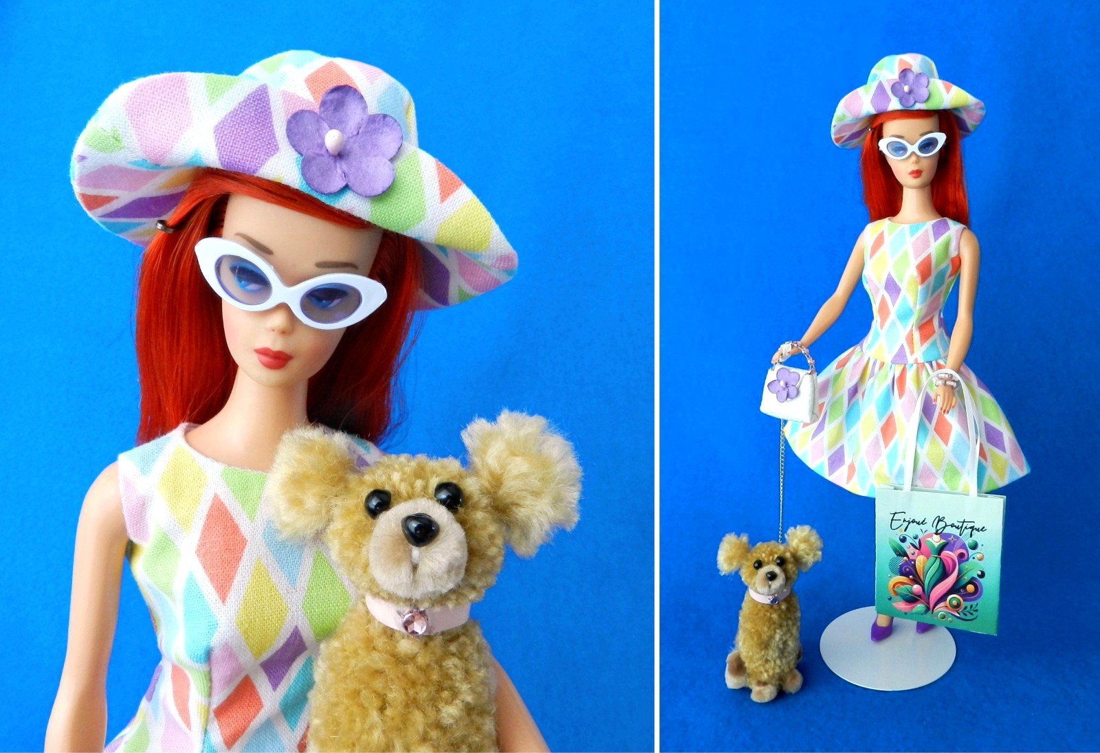 Barbie fashion HANDMADE vintage-look dress & CUTE dog/pup 10