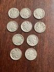 Lot of 10 - Buffalo Nickels - No Dates, Random Dates and Mint Marks, Circulated