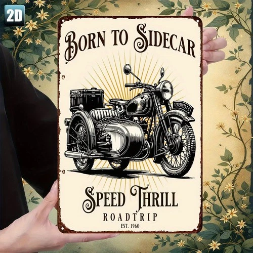 Tin Metal Signs Home Décor 8x12 Vintage Motorcycle Sidecar Heavy-Duty Iron Const