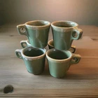 Set Of 6 Vintage Hull Pottery Avacado Drip Glaze Coffee Cups. 3.5"  Tall