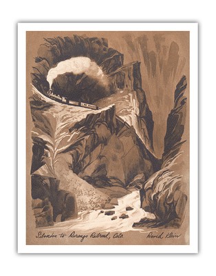 Silverton to Durango Railroad Colorado - Vintage Travel Poster David Klein 1960s