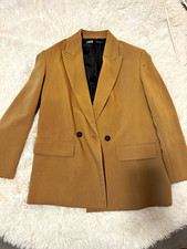 Zara Beige Double-Breasted Notch Lapel Two-Bu...