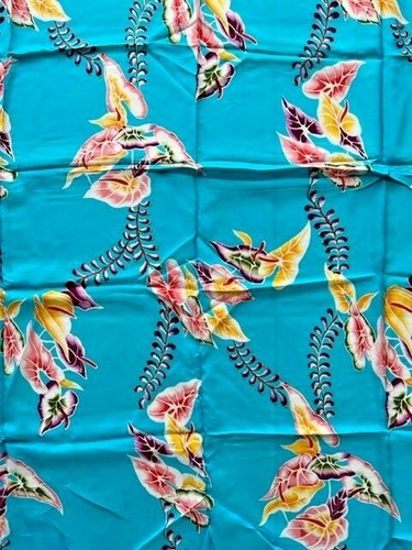 Vintage 70's New HAWAIIAN Tropical Floral Silky Rayon Fabric Remnant 38" x 44" - Picture 7 of 9