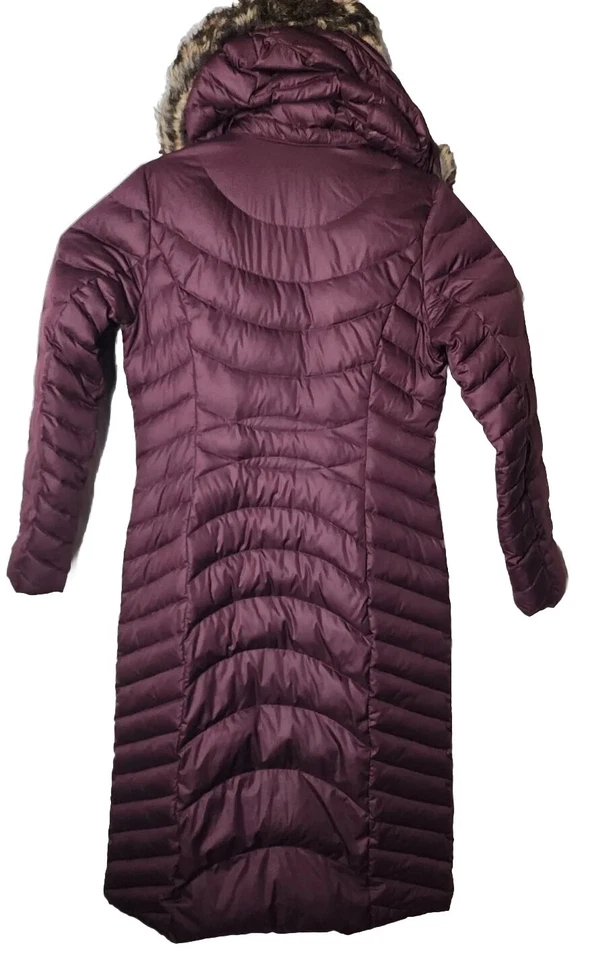 Eddie Bauer Women S Parka Burgundy EB650 Goose Down Hood Long Dress Zip Jacket - Image 3 of 4