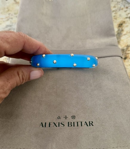 100% Authentic Alexis Bittar Medium Neon Blue Lucite Studded Hinge Bracelet - 第 5/16 張圖片