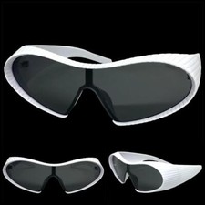 Futuristic Space Robot Modern Shield Party Raver SUN GLASSES Large White Frame