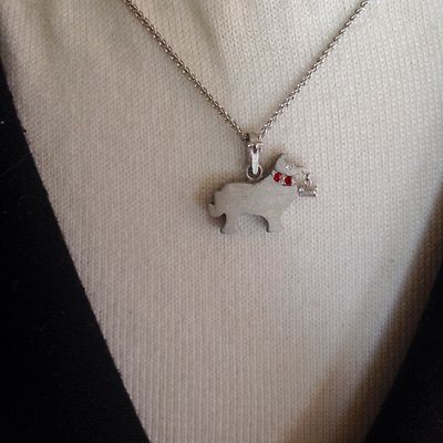 Handgefertigter Sterling Collie Anhänger - Diamant Auge & Rubin Halsband