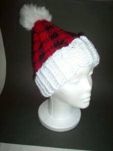 Hand crochet hat, fuzzy pompoml, 16" to 18" head    a