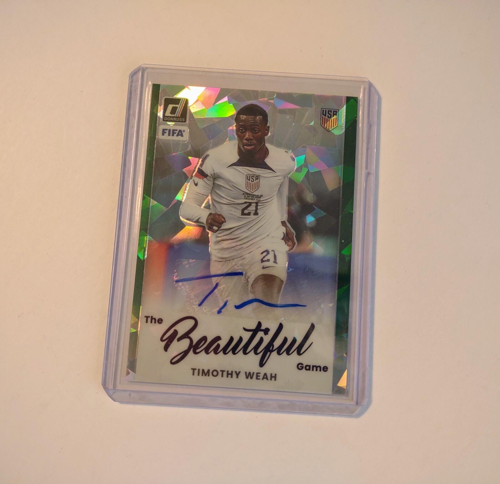 2023 Donruss Timothy Weah The Beautiful Game Green Cracked Ice Auto USMNT!