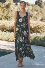 By Anthropologie Studded Harness Midi Dress Floral Printed Cutout Green Motif S