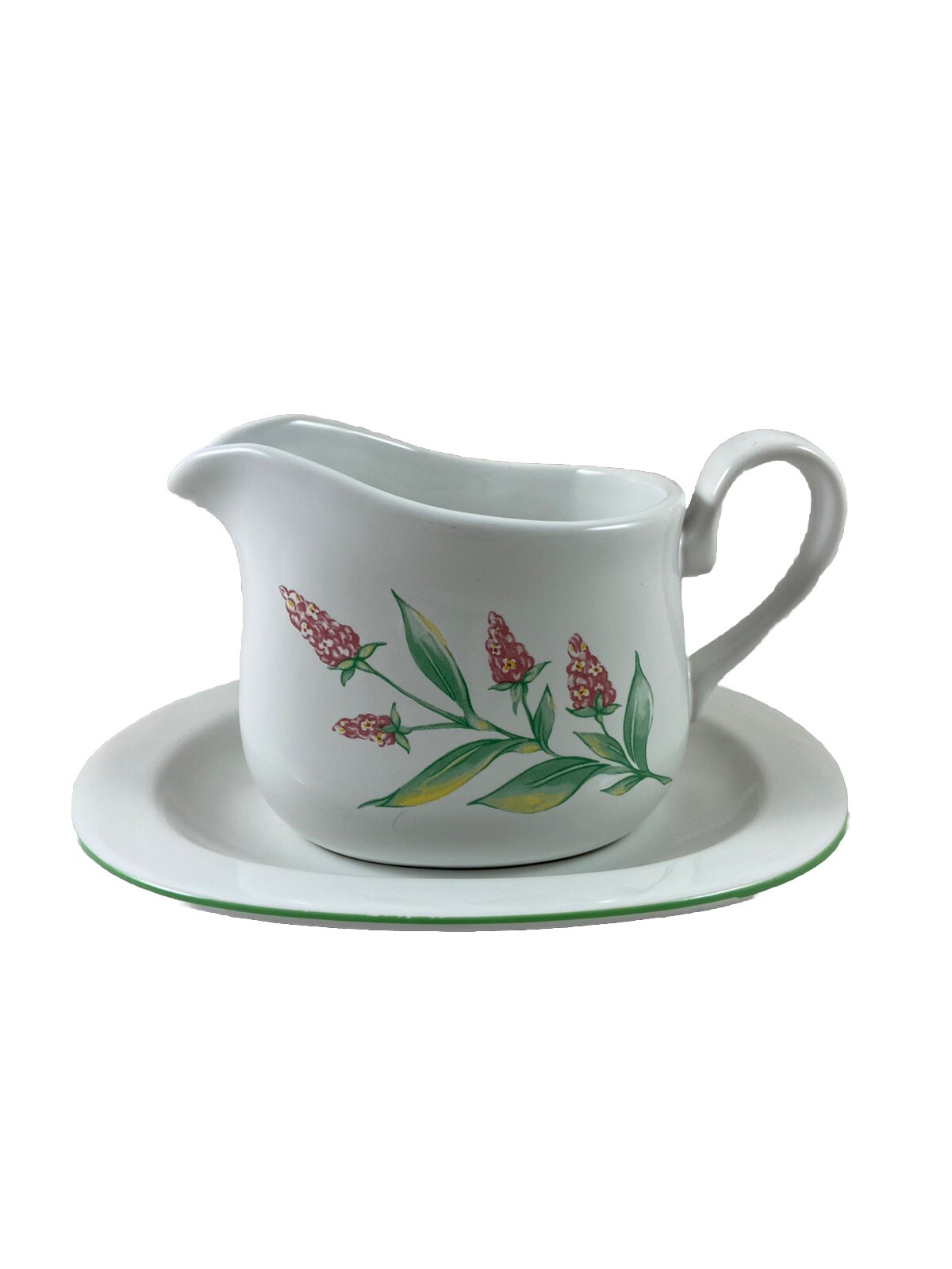 Corelle Coordinates Gravy Boat & Saucer Pink Flowers Blue Flowers 1.75 U.S. Cup