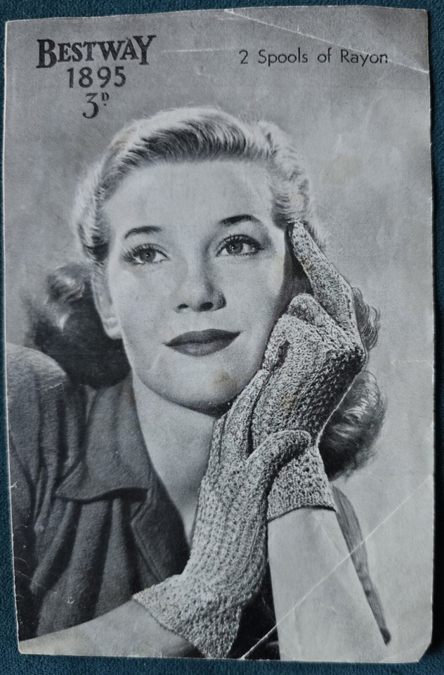 1950s Eyelet Lace Gloves Ribbed Gauntlet Bestway 1895 Knitting Pattern