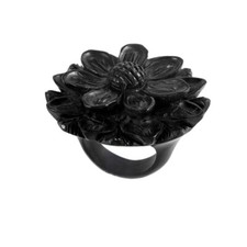 Glamour Sparkling Petal Flower Wood Ring Black Carved Bohemian Everyday Jewelry
