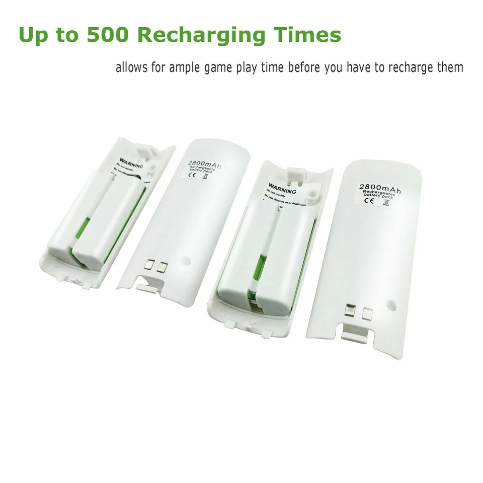 4 Pack 2800mAh Rechargeable Batteries for Wii/Wii U Remote Controller (White) - Image 2 of 4
