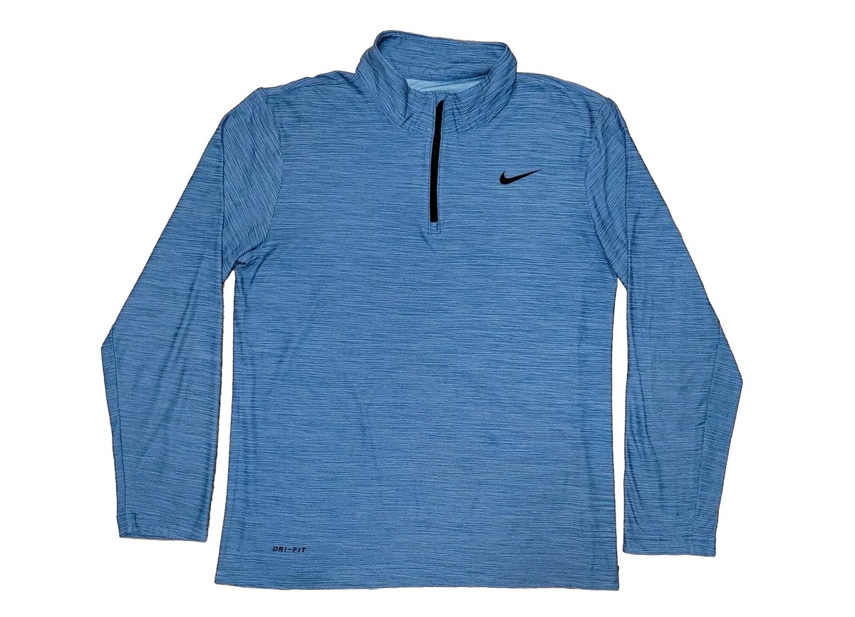 Nike Dri-fit Men's Blue Heathered 1/4 Zip Long Sleeve Mock Neck