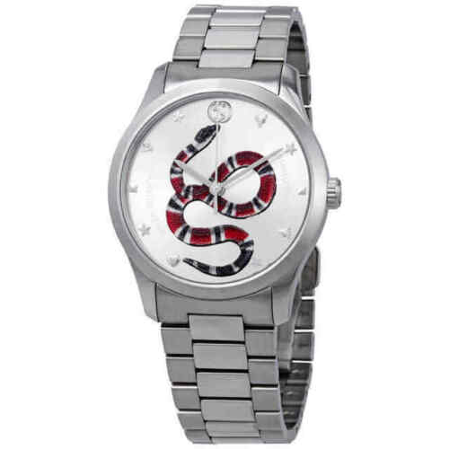 Gucci G-Timeless Silver Dial with Snake Motif Stainless Steel