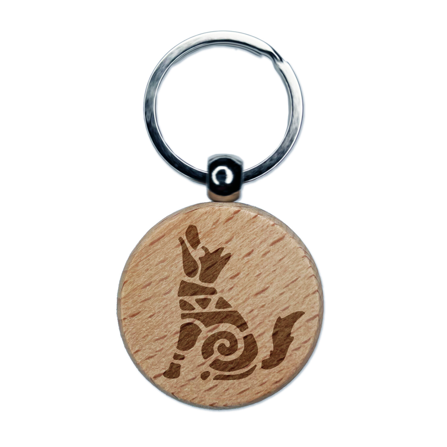 Southwestern Style Tribal Coyote Wolf Dog Engraved Wood Round Keychain Tag Charm