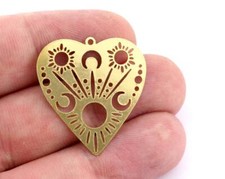 Heart Crescent moon sun charms pendant Raw Brass, 30x28mm 0.6 mm 1 hole 4930