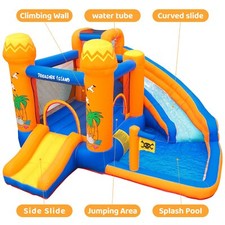 Kids Inflatable Bounce House Water Slide W/ Splash Pool, Blower Outdoor Yard Toy