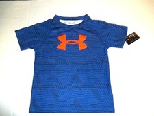 NEW UNDER ARMOUR boys short sleeve blue shirt orange logo sz 5