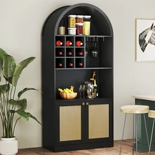 71"Coffee Wine Bar Cabinet for Liquor Glasses Farmhouse Kitchen Buffet Sideboard