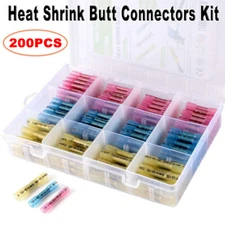 200 Heat Shrink Butt Connectors Kit Marine Auto Wire Crimp Terminals Butt Splice
