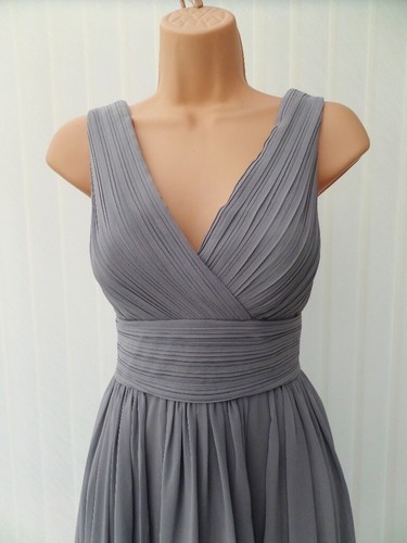 ELIZA J SILVER GREY SHEER PLEAT CHIFFON 50'S FLARE SCARF MIDI DRESS 10 £139 ONCE - Picture 8 of 14