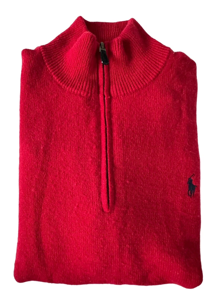 NEW POLO RALPH LAUREN RED WOOL ALPACA PONY MOCKNECK HALF ZIP SWEATER PULLOVER L - Image 4 of 4