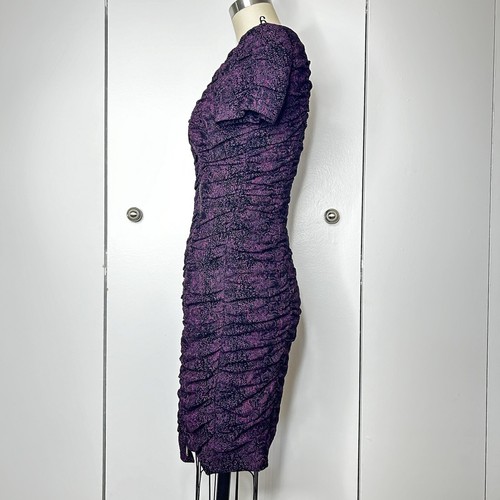 Andrew Marc Women’s Ruched Bodycon Dress Purple Black Size 2 - Picture 4 of 10