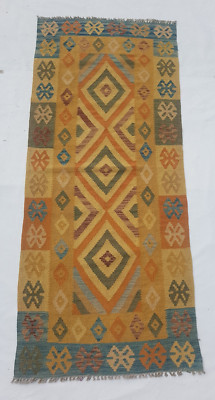 Vintage traditioneller handgefertigter türkischer Kelim Läufer für Wohndeko 194x83 cm