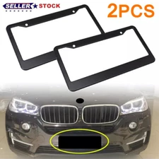 2X Black License Plate Frame Tag Cover Metal Stainless Front Back Universal Car