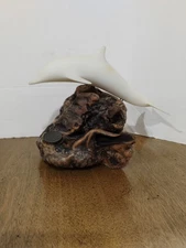 Vintage Beautiful John Perry  DolphinSculpture on Burl Wood Base 5 1/2” Tall