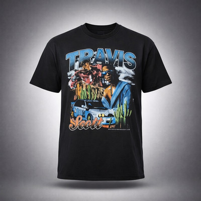 Travis Scott Graphic T Shirt 4XL Game Changer Black Rap Tee Streetwear Oversized