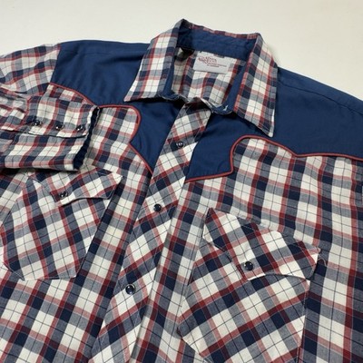Kenny Rogers Western Collection Plaid Snap Shirt L Vintage USA Pearl Snap Blue